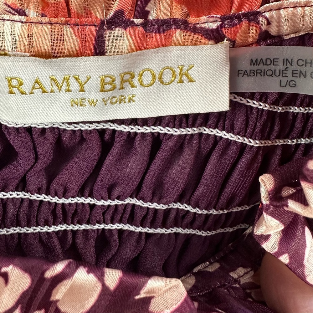 Ramy Brook Lucia Dress Cabernet Combo Abstract Spot Smocked Mini Women’s Large - Picture 3 of 7